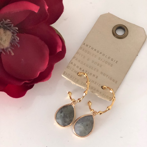 Anthropologie Jewelry - Anthropologie Gold Hoop Drop Earrings, Labradorite